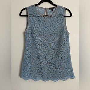 Blue Lace Sleeveless Blouse
